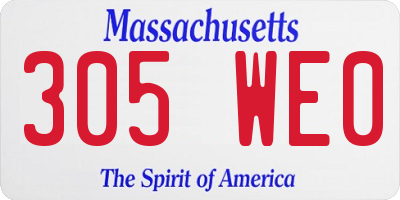 MA license plate 305WE0