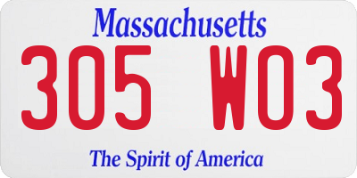 MA license plate 305WO3