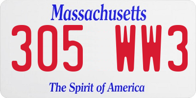 MA license plate 305WW3
