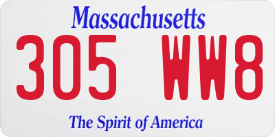 MA license plate 305WW8