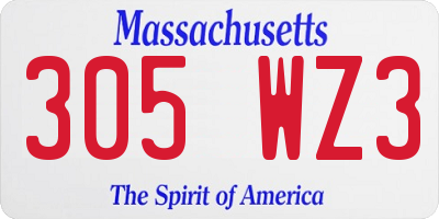 MA license plate 305WZ3