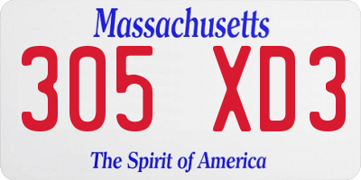 MA license plate 305XD3