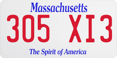MA license plate 305XI3