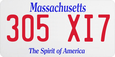 MA license plate 305XI7