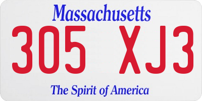 MA license plate 305XJ3