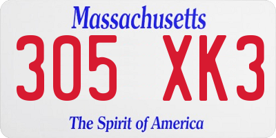 MA license plate 305XK3