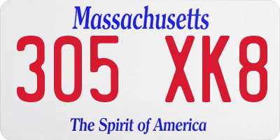 MA license plate 305XK8