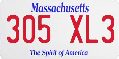 MA license plate 305XL3