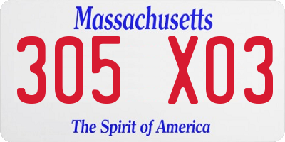 MA license plate 305XO3