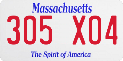 MA license plate 305XO4