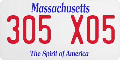 MA license plate 305XO5