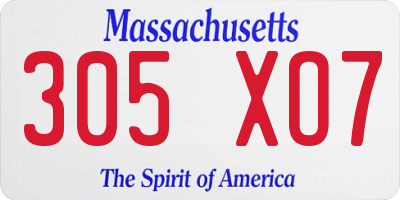 MA license plate 305XO7