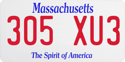 MA license plate 305XU3
