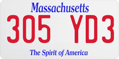 MA license plate 305YD3