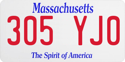 MA license plate 305YJ0