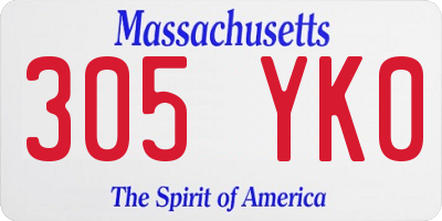 MA license plate 305YK0