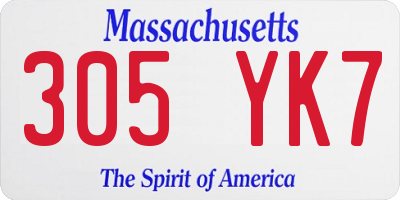 MA license plate 305YK7