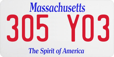 MA license plate 305YO3