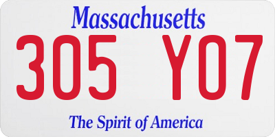 MA license plate 305YO7