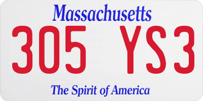 MA license plate 305YS3