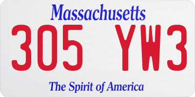 MA license plate 305YW3