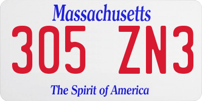 MA license plate 305ZN3