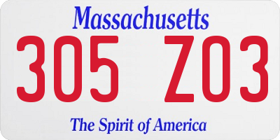 MA license plate 305ZO3