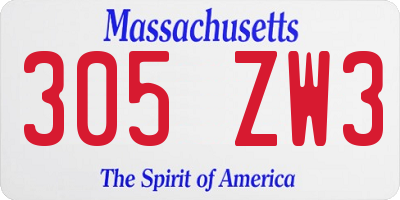 MA license plate 305ZW3