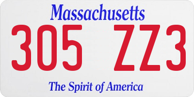MA license plate 305ZZ3