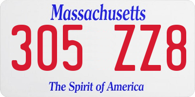 MA license plate 305ZZ8