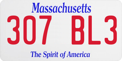 MA license plate 307BL3