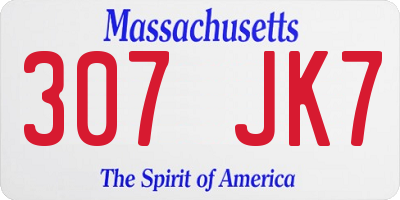 MA license plate 307JK7