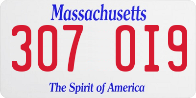 MA license plate 307OI9