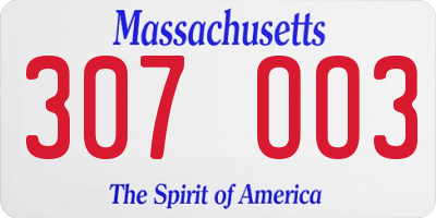 MA license plate 307OO3
