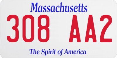 MA license plate 308AA2
