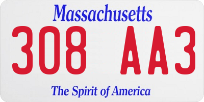 MA license plate 308AA3