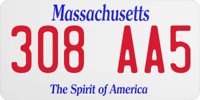 MA license plate 308AA5