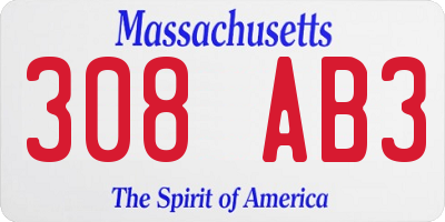 MA license plate 308AB3