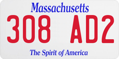 MA license plate 308AD2