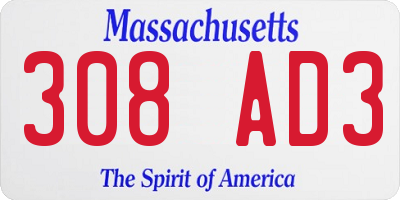 MA license plate 308AD3