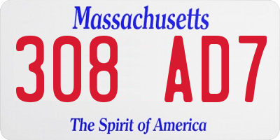 MA license plate 308AD7
