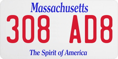 MA license plate 308AD8