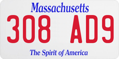 MA license plate 308AD9