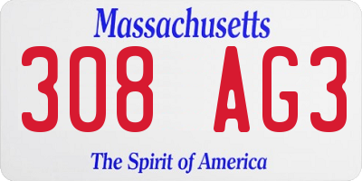 MA license plate 308AG3