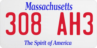 MA license plate 308AH3