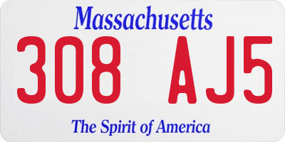 MA license plate 308AJ5