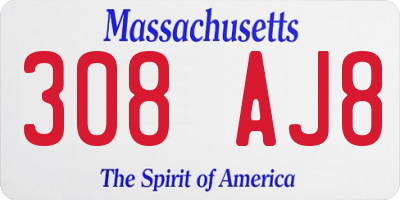 MA license plate 308AJ8