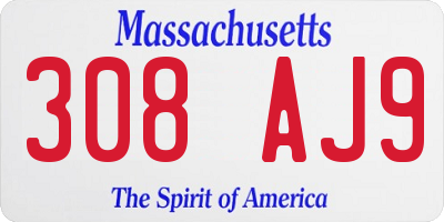 MA license plate 308AJ9