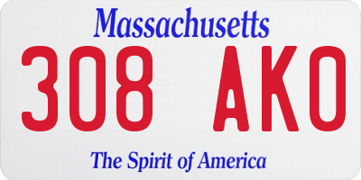 MA license plate 308AK0