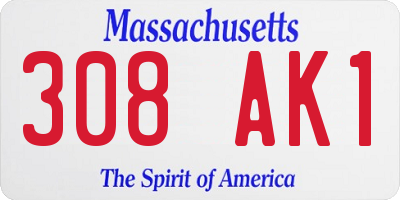 MA license plate 308AK1